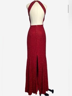 Cache Red beaded Halter Evening Gown